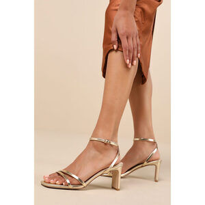 Lulus Loxley Gold Ankle Strap High Heel Sandals - Size 6.5